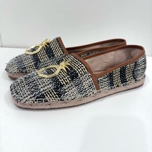 Louise et Cie cream &blaxk espadrilles with gold pineapple detail size 10 NWOT